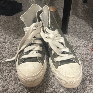 green distressed high top converse